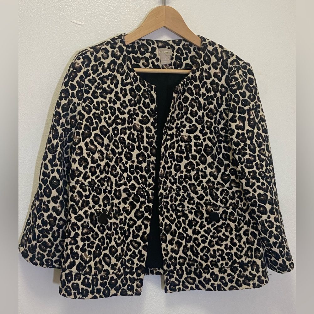 Chico’s - Tapestry Jacquard leopard/Cheetah Animal Print Open Jacket - size M/8 - Picture 2 of 8